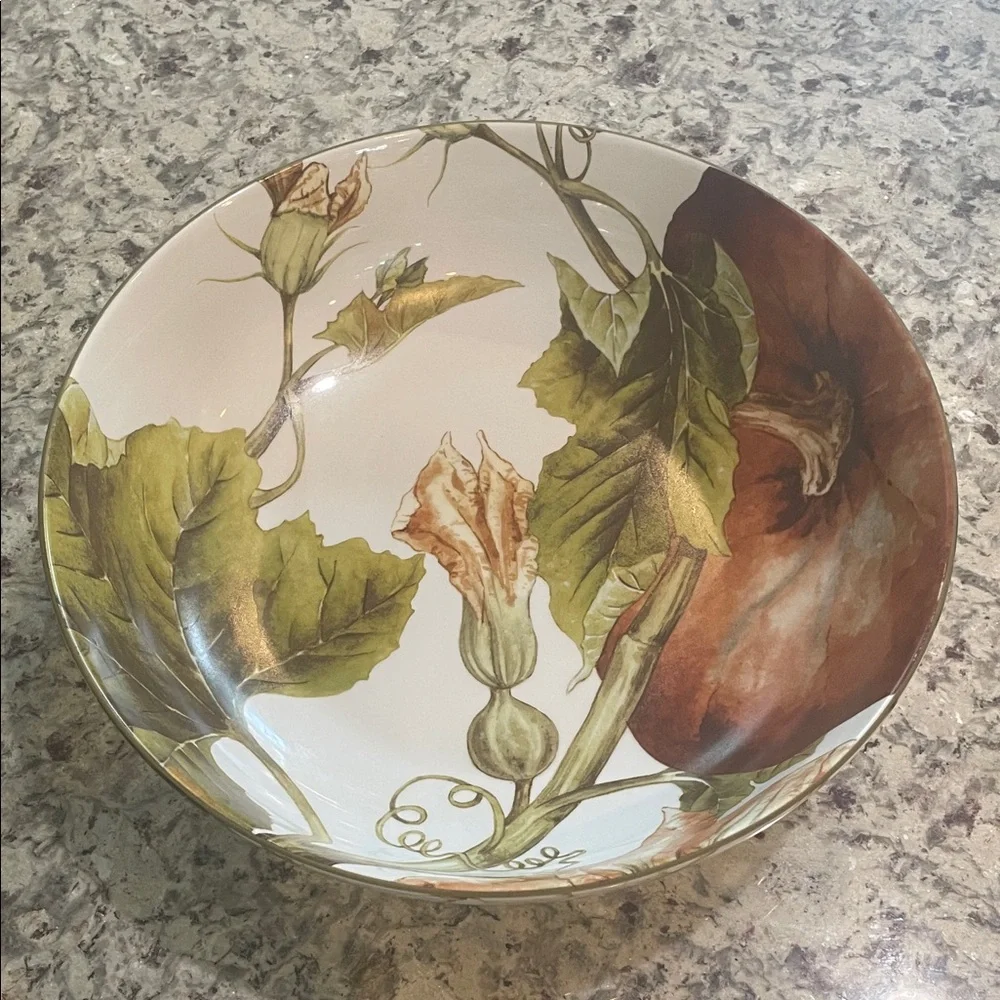 Williams Sonoma Botanical Pumpkin Bowl 13”